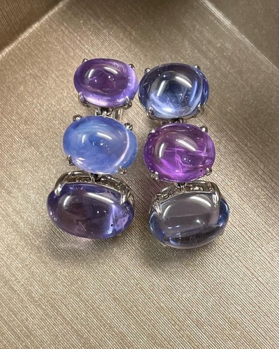 Bvlgari 18k White G Cabochon Sapphire No Heat Earrings