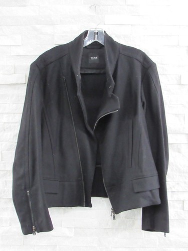 Hugo Boss Men's Black Wool Motorcycle Biker Zip Cawas Jacket Coat 38 R M