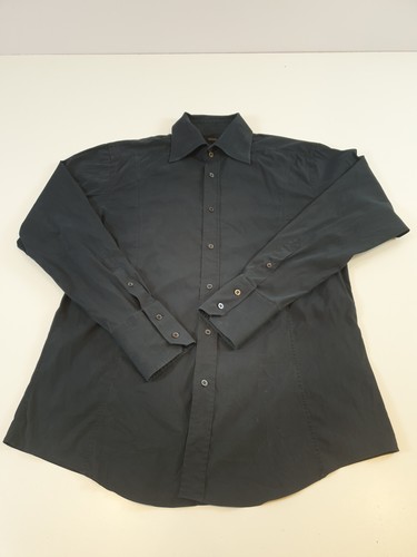 Gucci Camicia Uomo 43 17 L Nera Bottoni Made in Italy Abito Manica Lunga LEGGISC