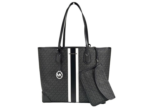 Michael Kors Eva Large Stripe Travel Tote Bag Plus Pouch