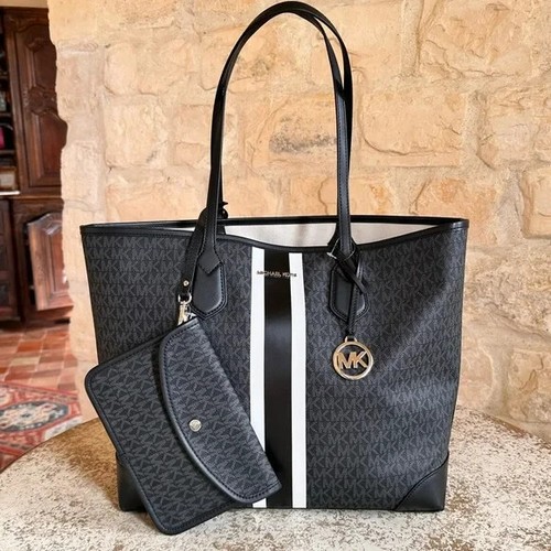 Michael Kors Eva Large Women Tote Shoulder Bag with Pouch Black 35R5SV0T7V NWT
