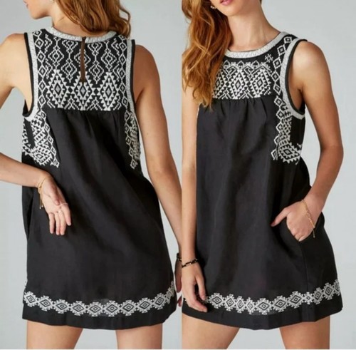 VETEMENTS ABITO DONNA MINI BOHO HIPPIE LINO RICAMATO MARCA FORTUNATA Tg S