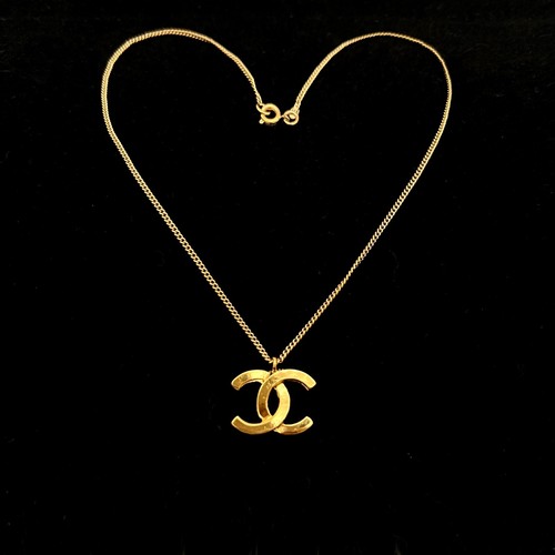 Auth CHANEL CC LOGO Pendant Chain Necklace G GP 04A Vintage