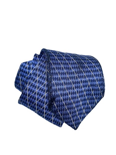 Cravatta uomo vintage Burberry blu nera a righe a quadri in seta larga 3 75"