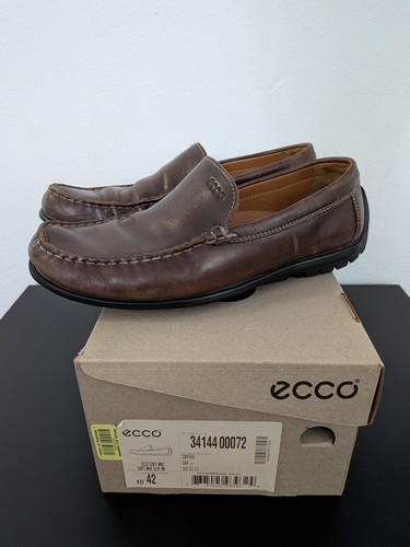 Ecco Soft Moc Slip On Shoes Driving Loafers Coffee Brown Leather SZ 42 US 8 8.5