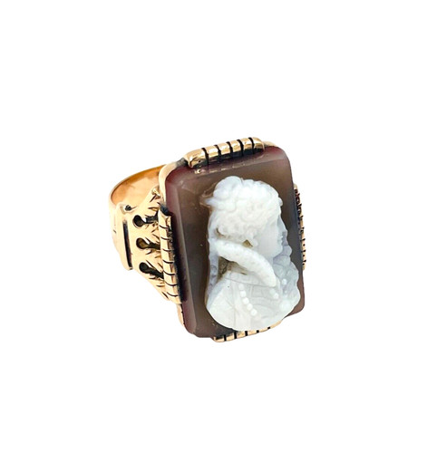 Victorian 14K Rose Gold Carved Sardonyx Cameo Ring 9.25sz
