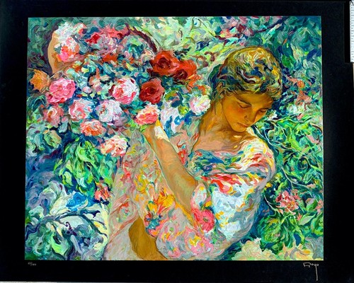 Royo Finest Print "Joven con cesto de Flores" As Issued   Never Framed Dramatic