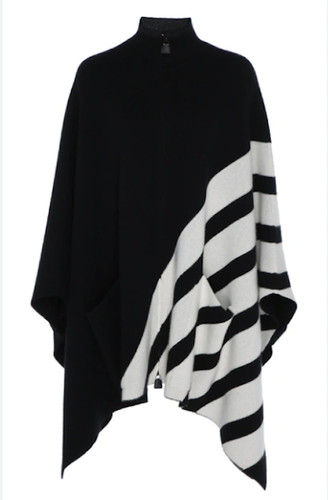 Akris Halo Reversible Striped Cashmere knit Cape In Black white O S Fits all NWT
