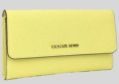NWB Michael Kors LG Trif Wallet Leather Yellow $228 35S8GTVF7L Gift Bag F