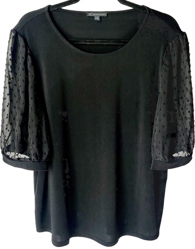 ADRIANNA PAPELL Black Blo with Sheer 3 4 Sleeves With Dots Sz XL Top Coquette