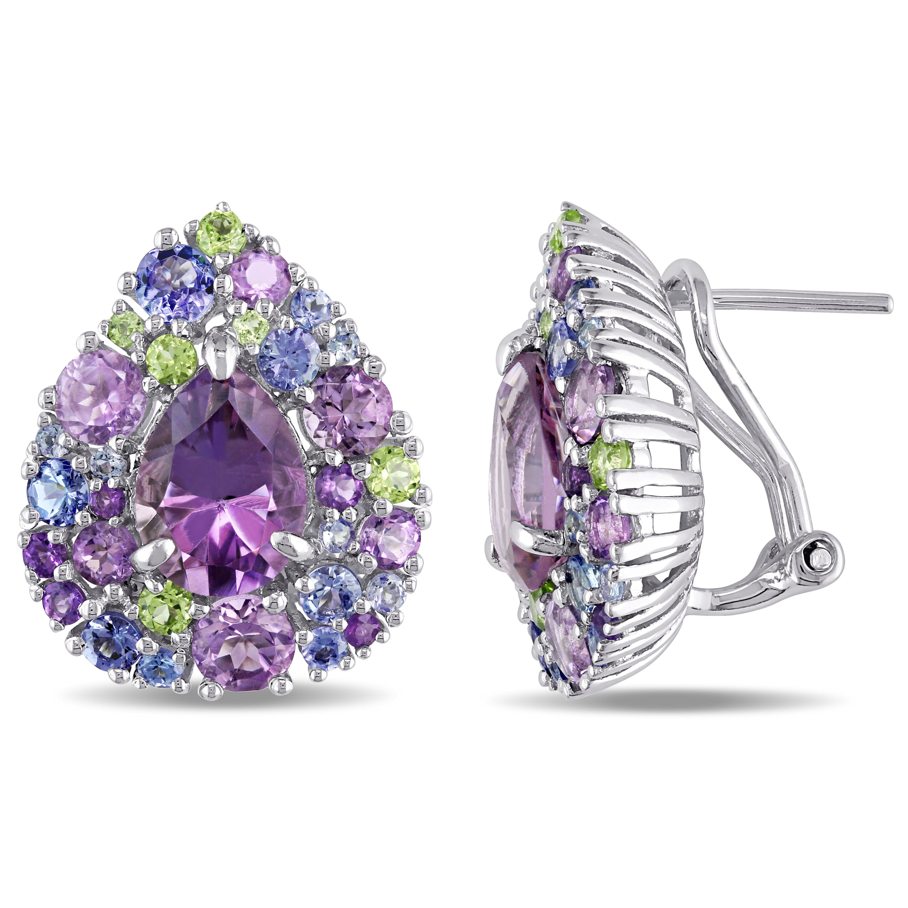 2313 Mimi & Max 8 1 2 CT TGW Tanzanite  Rose de France  Peridot and Amethyst Pear shape Cluster Earrings in Sterling Silver