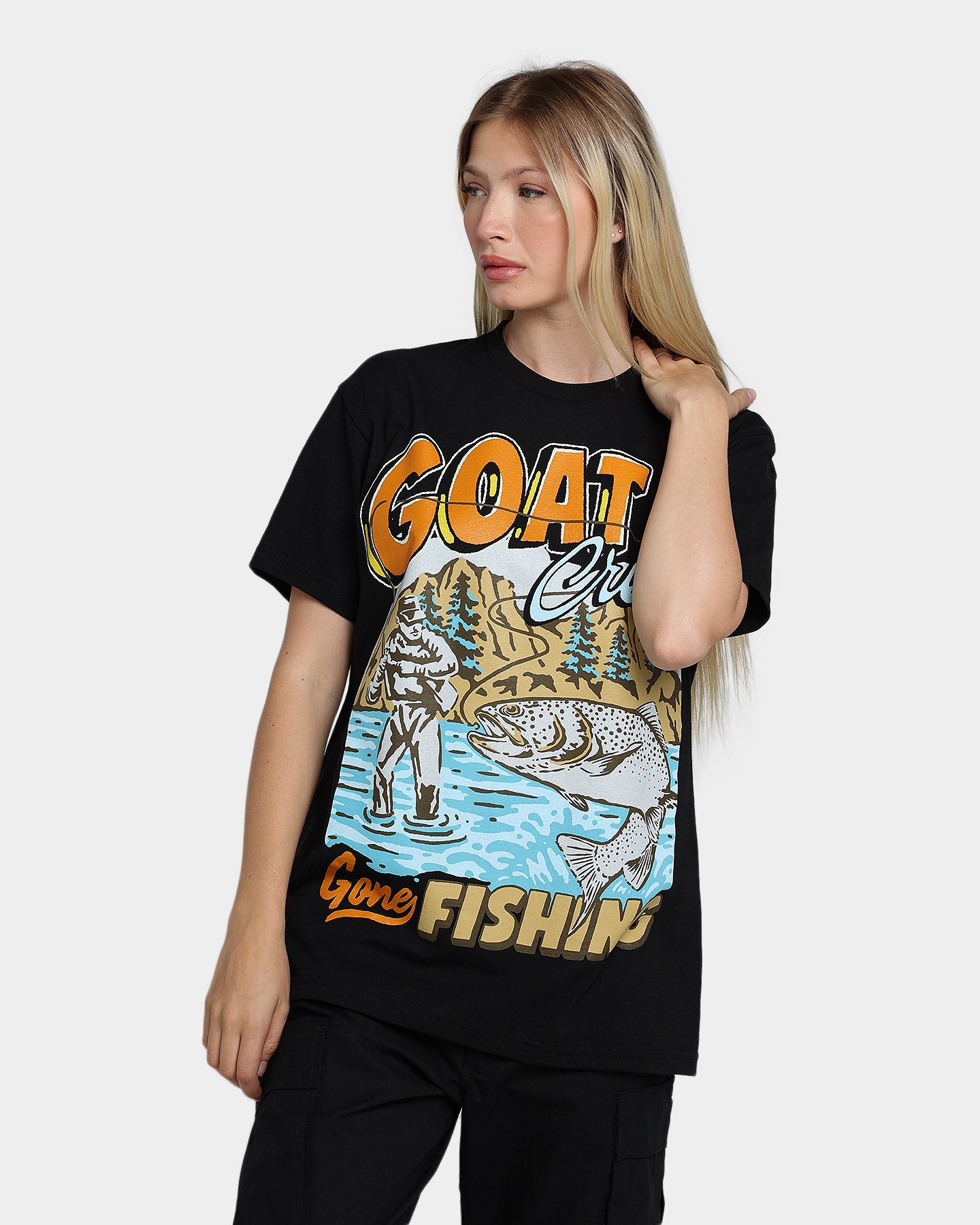 Goat Crew Gone Fishing T Shirt Black
