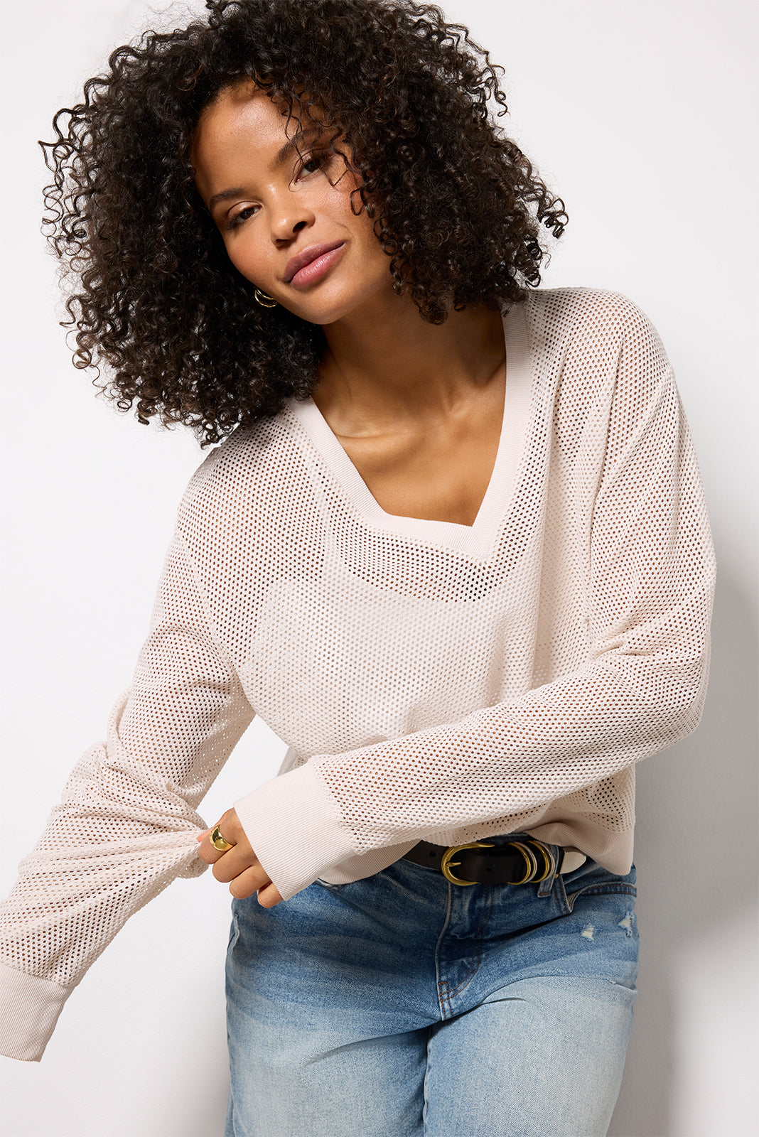 MICHAEL STARS Aviva Cropped Mesh V Neck