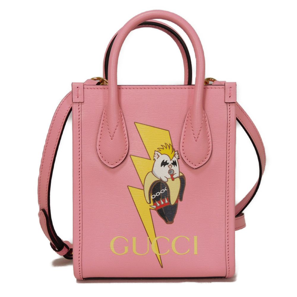 GUCCI Shoulder Bag 671623 U22AG 5964 Textured leather Light pink logo Bananya Mini Tote