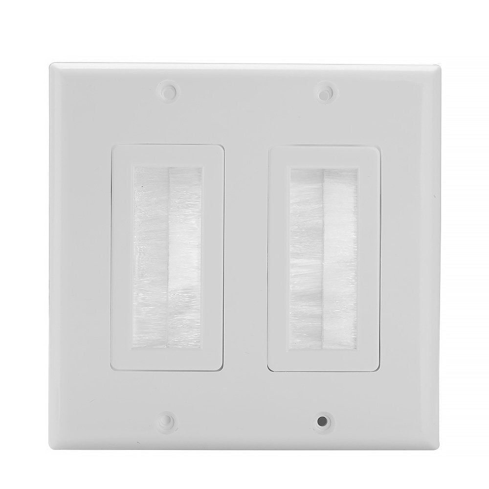 AA ELECTRONICS 07 6086 02WH 2 Gang Brush Cable Pass Through Decorative Wall Plate   White