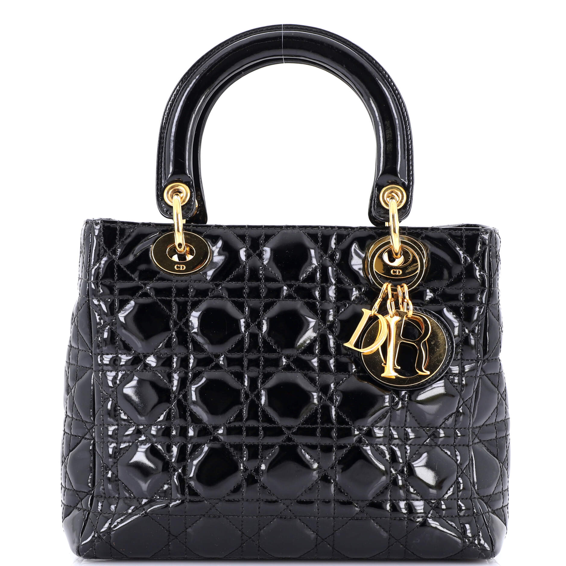 2860 Vintage Lady Dior Bag Cannage Quilt Patent Medium