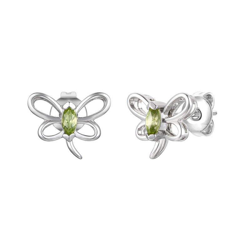 2121 Kids Teens Sterling Silver with Peridot Tourmaline Gemstone Butterfly Stud Earrings