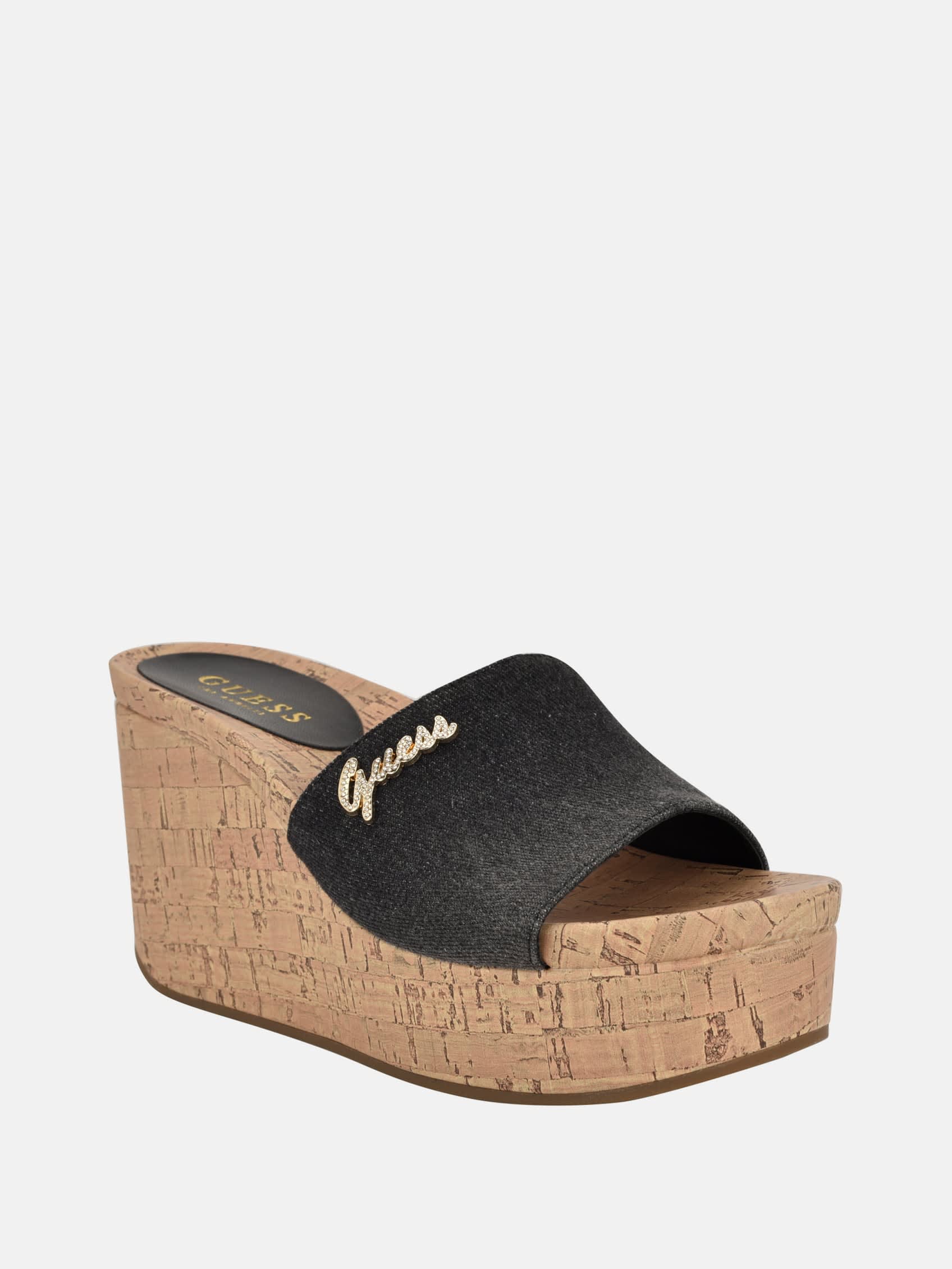 2047 Fours Denim Cork Wedge Mules
