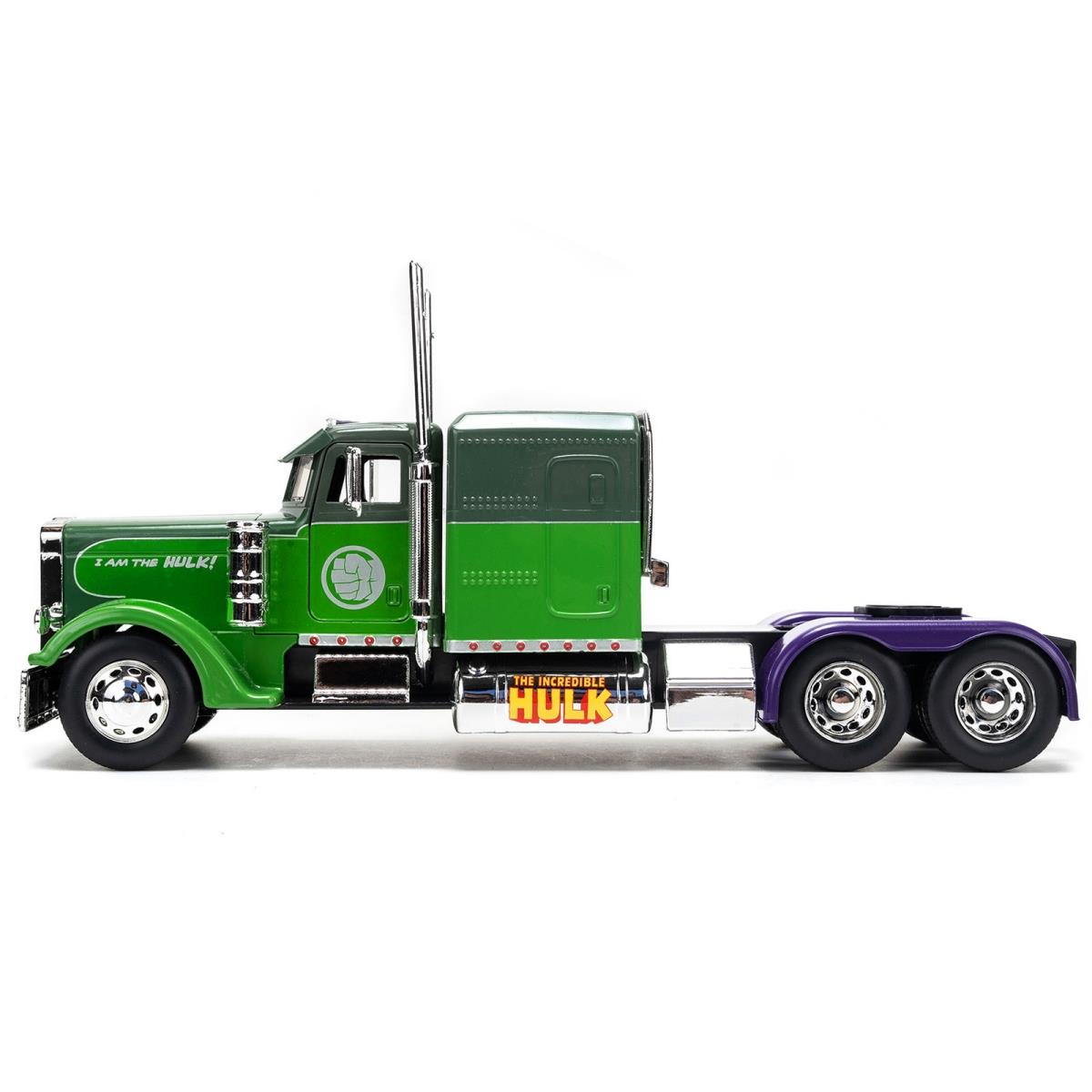 2297 Jada  Diecast Model Truck Tractor with The Incredible Hulk Marvel Avengers Series for 1992 Peterbilt 379   Green Two Tone & Purple