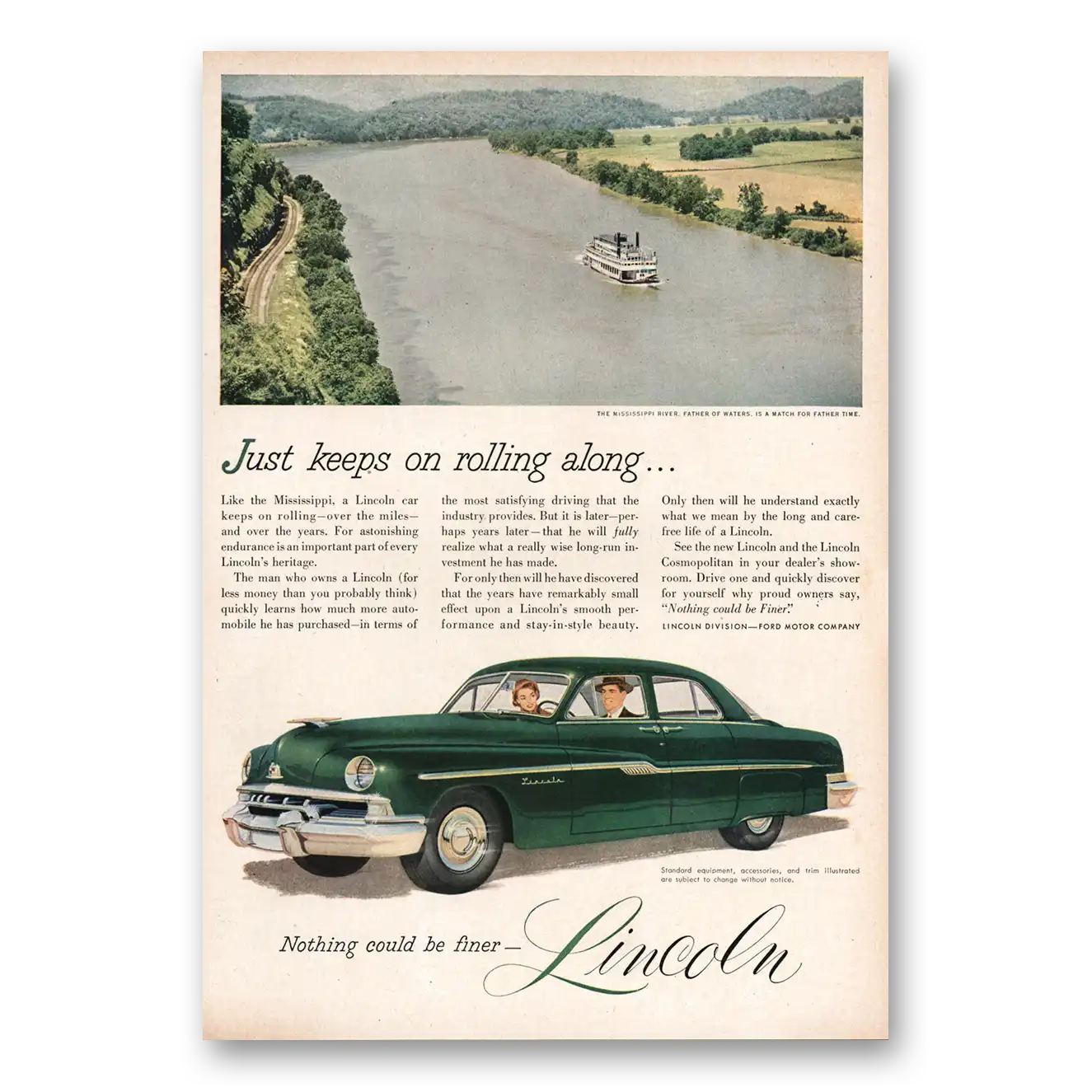 RELICPAPER 1951 Lincoln Cosmopolitan Print Ad   Rolling Along