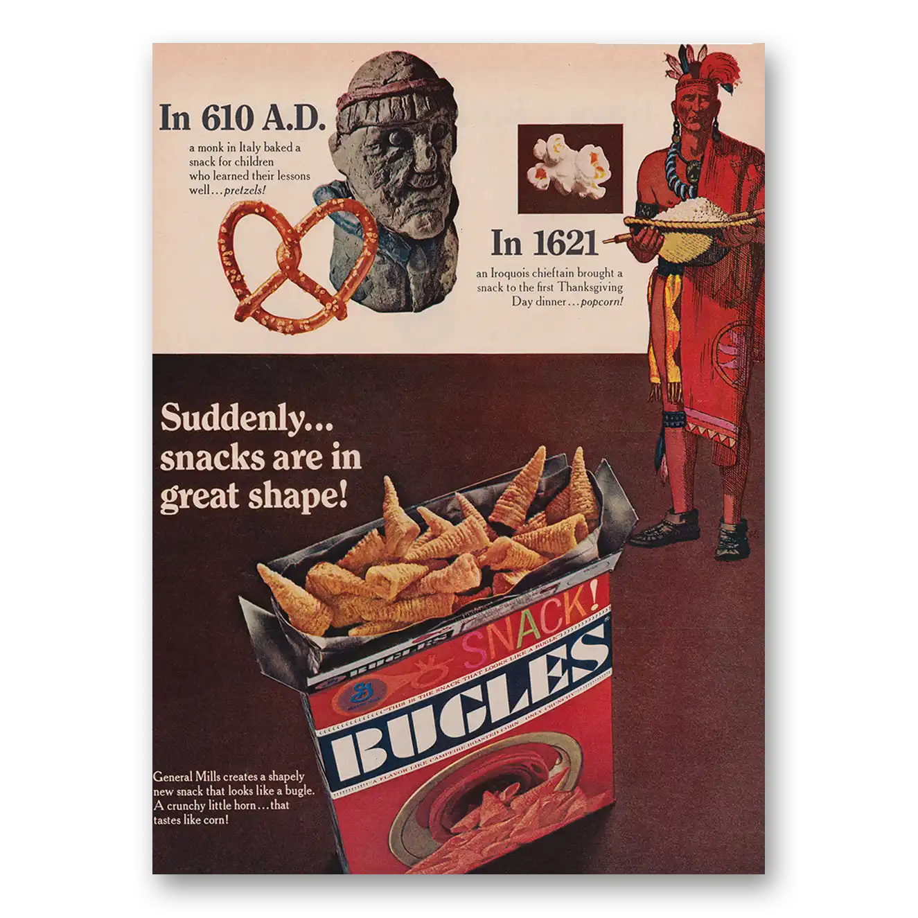 RELICPAPER 1966 Bugles Snacks Print Ad   Great Shape