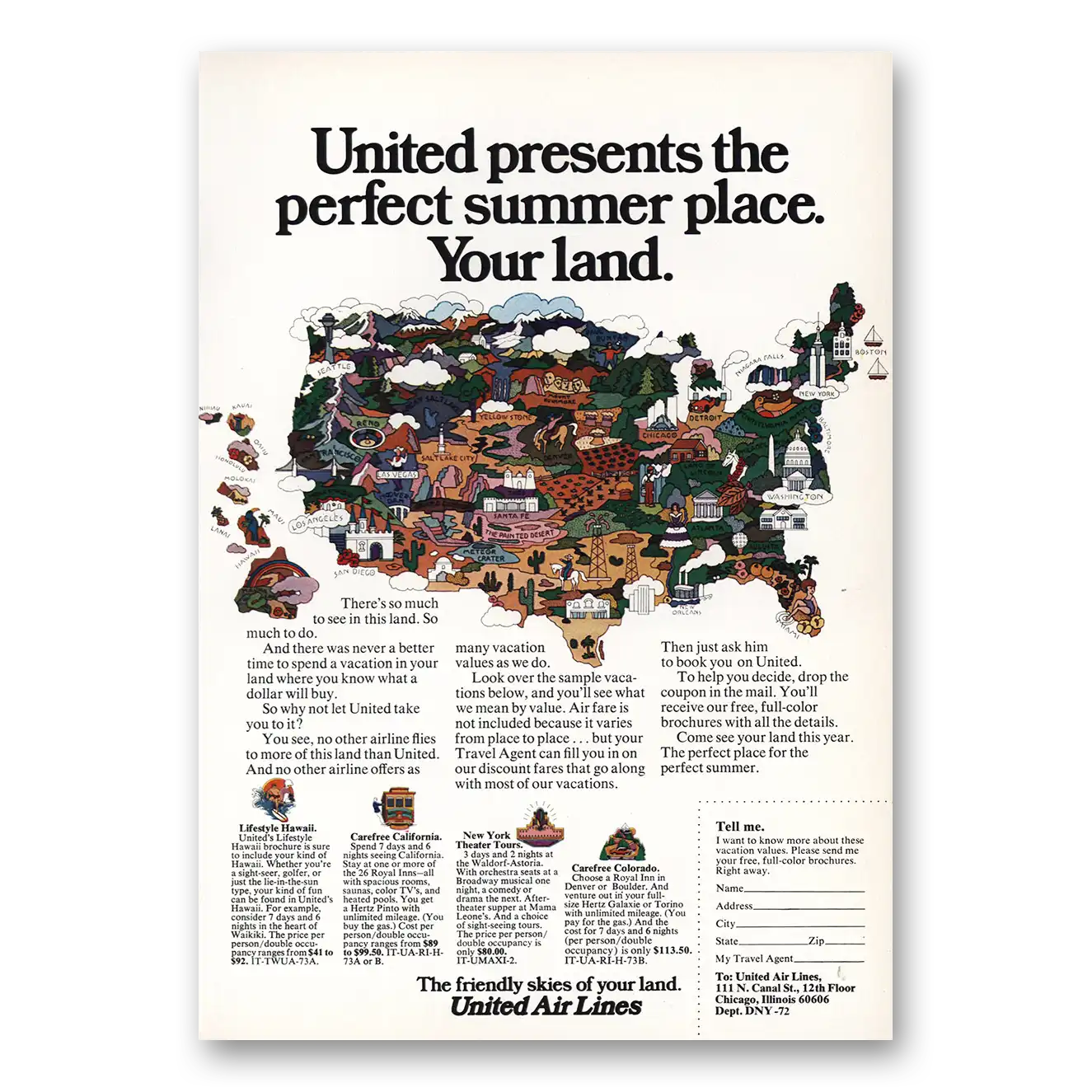 RELICPAPER 1973 United Airlines Print Ad   Perfect Summer Place
