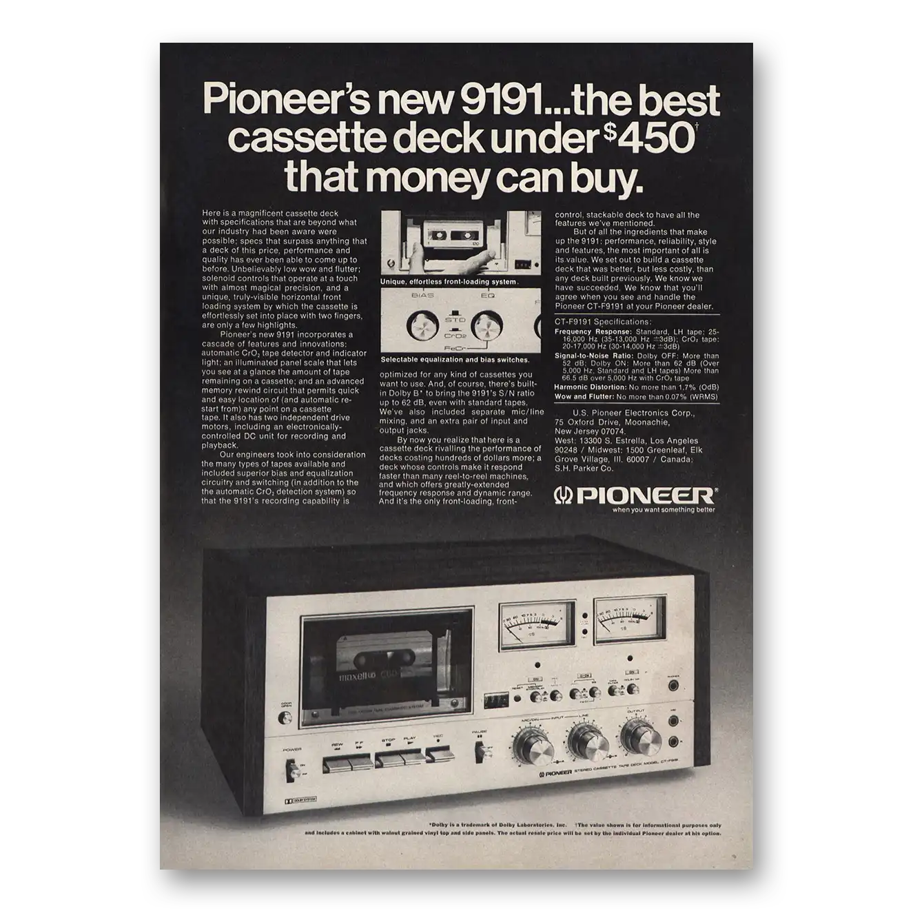 RELICPAPER 1976 Pioneer Cassette Deck Print Ad   9191