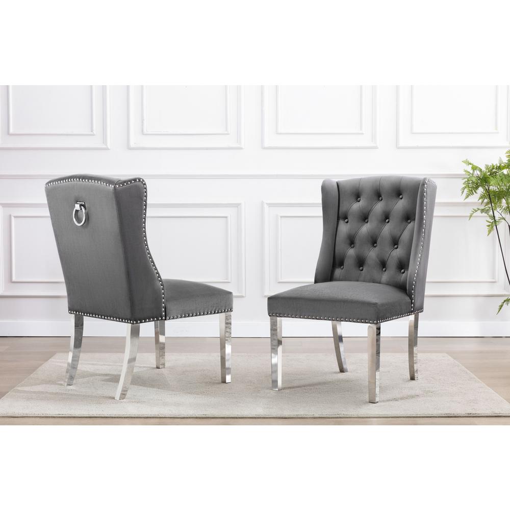 2736 Tufted Velvet Upholstered Side Chairs 4 Colors to Choose (Set of 2) Dark grey 604