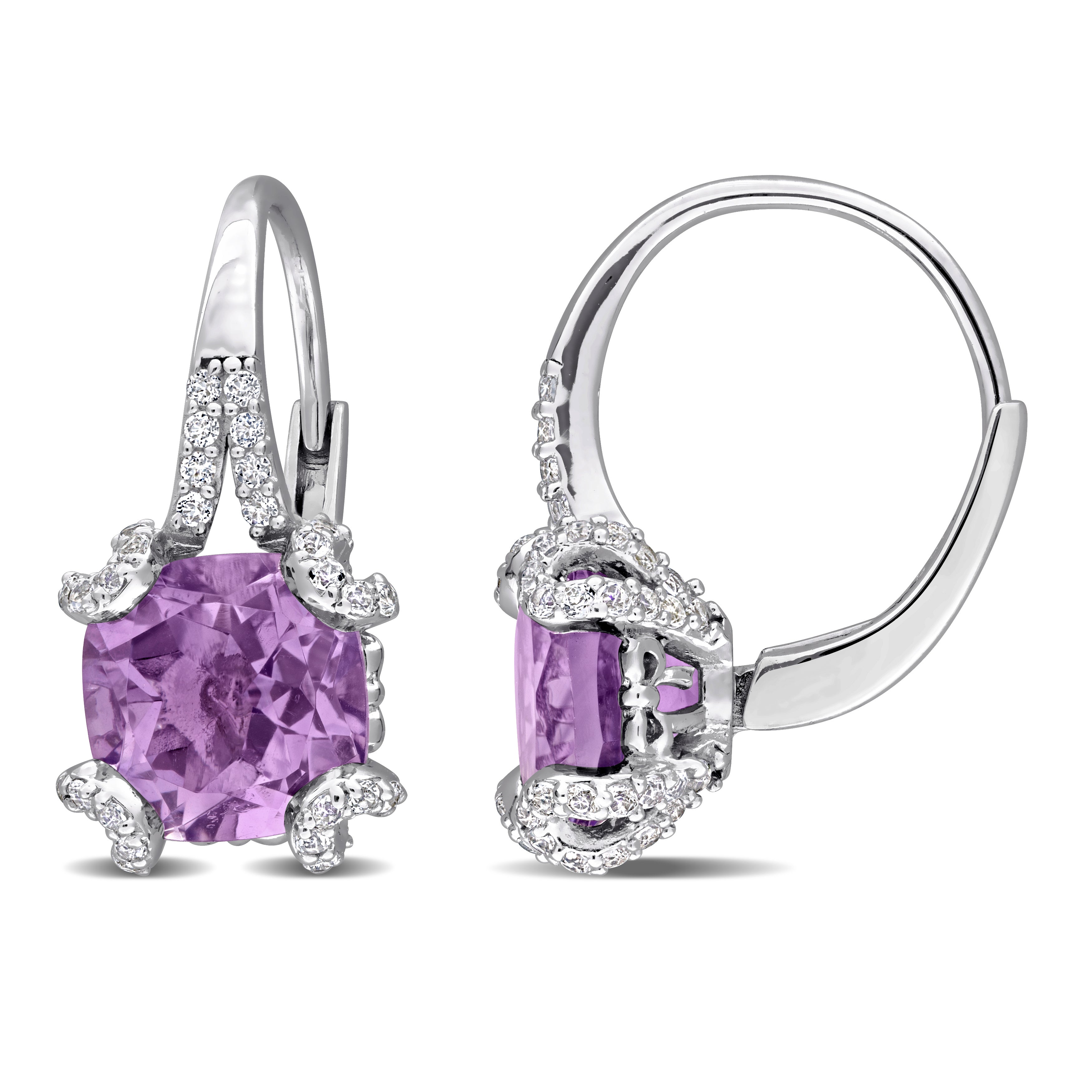2313 Mimi & Max 4ct TGW Amethyst and White Topaz Leverback Earrings in Sterling Silver