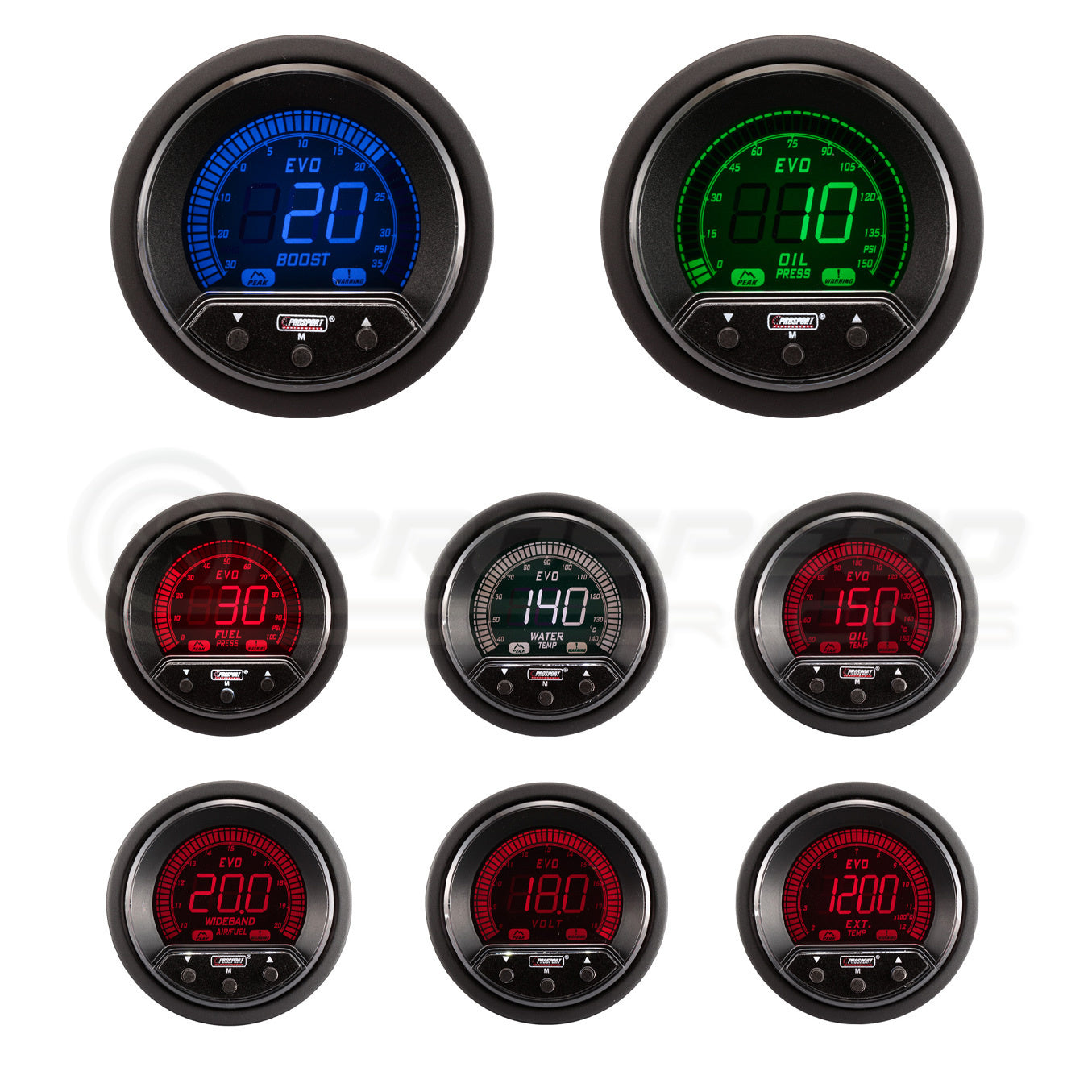 Prosport 52mm Evo PK Series Performance Gauge Range   Red/Blue/Green/White
