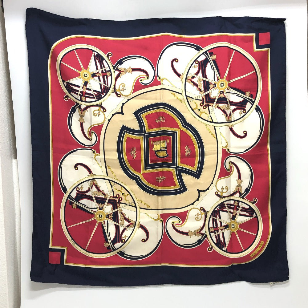 HERMES scarf silk Navy Carre90 George Washington's Carriage Women Used Authentic
