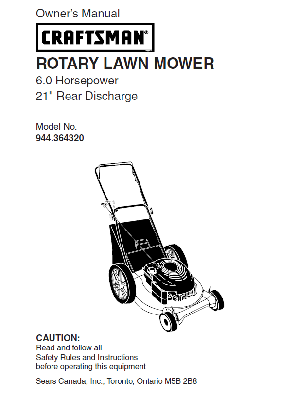 FREE CRAFTSMAN MANUAL 944.364320 Manual for Craftsman Lawn Mower