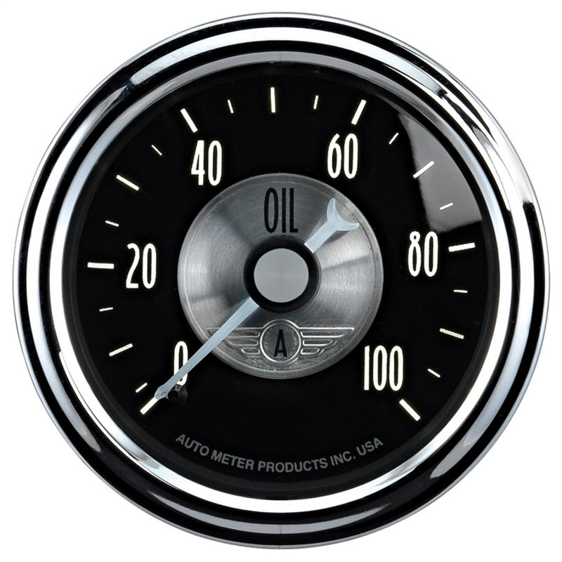 Autometer Prestige Series Black Diamond 2 1/16in 0 100 PSI Mechanical Oil Pressure Gauge