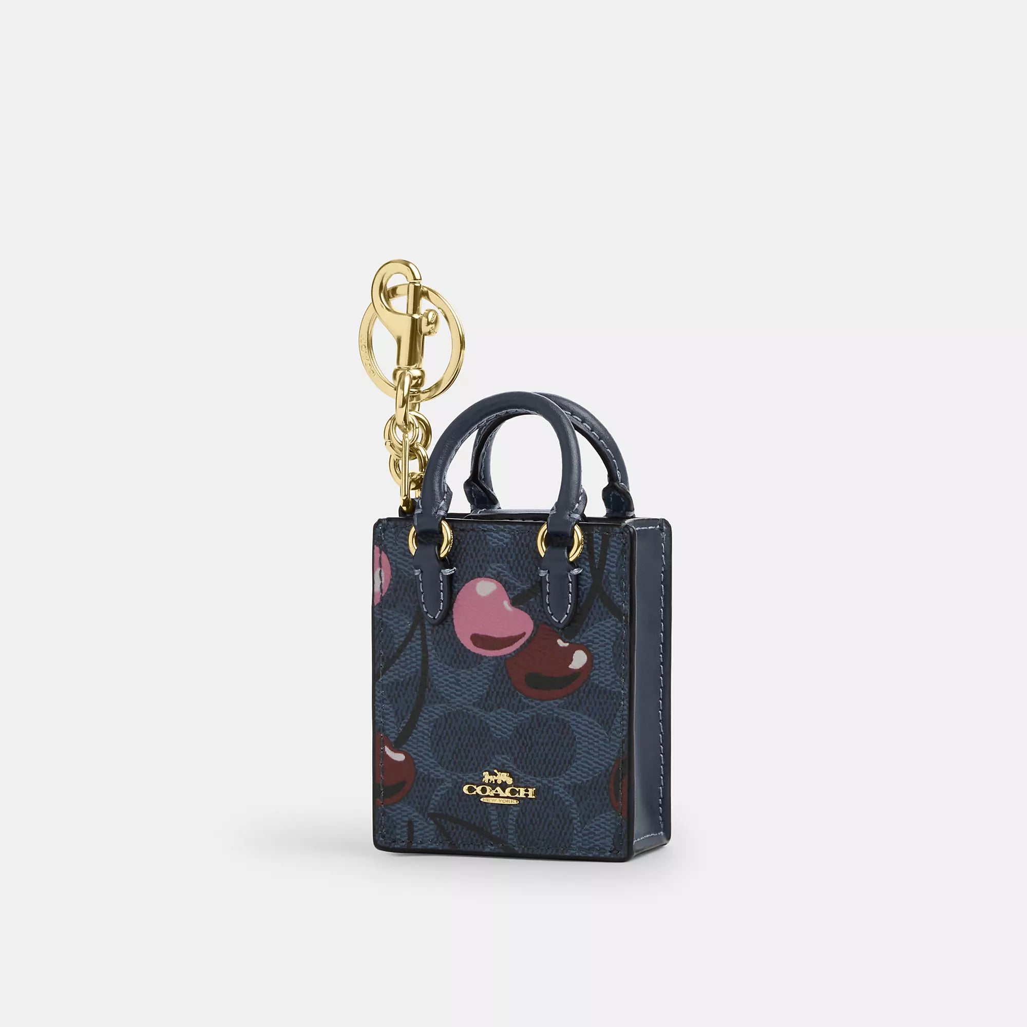 2037 Coach Outlet North South Mini Tote Bag Charm In Signature Canvas With Cherry Print