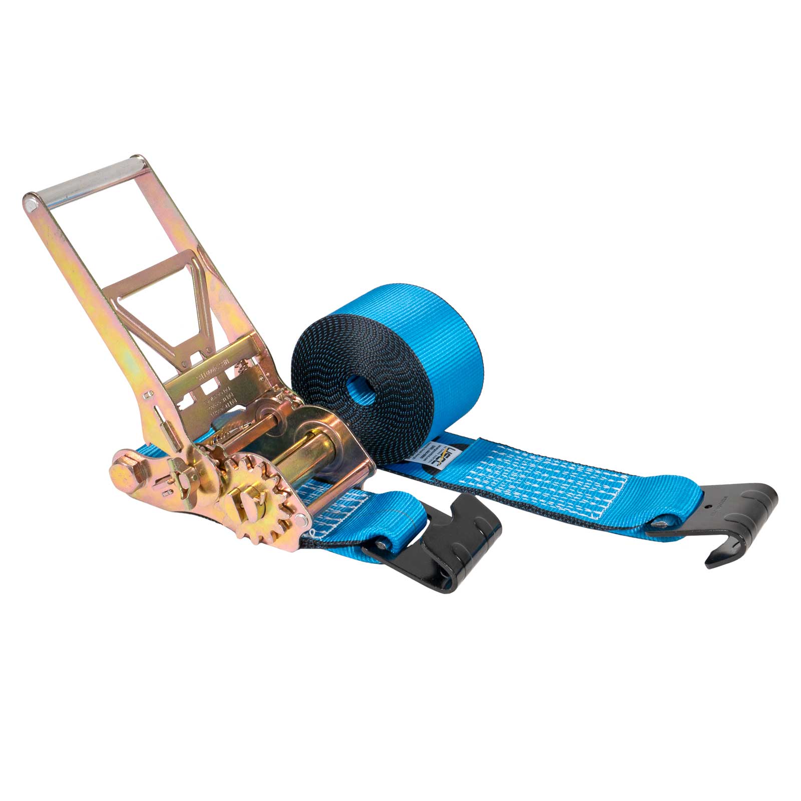 US CARGO CONTROL 4" x 30' Gear Driving Reverse Action Ratchet Strap with Flat Hooks Blue