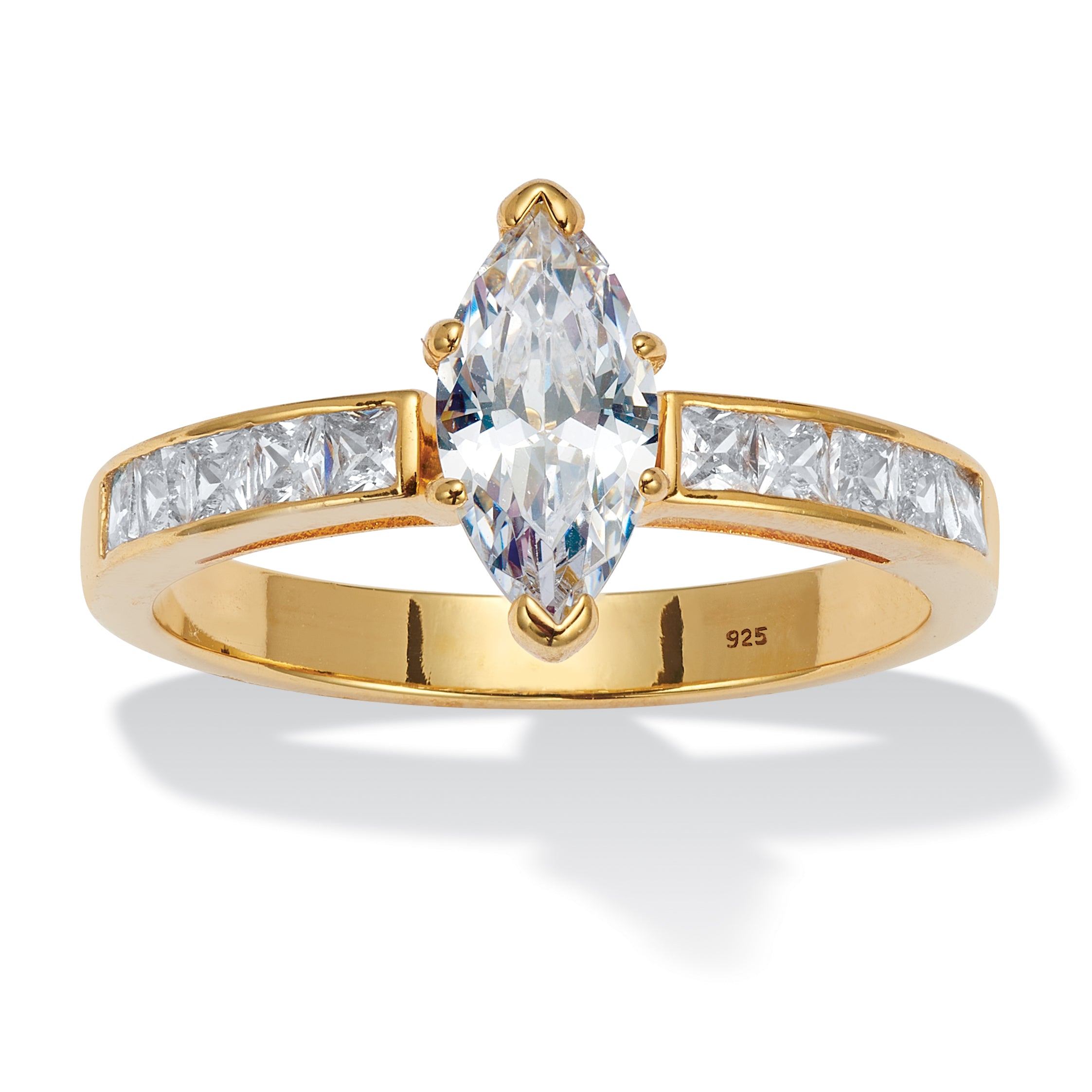 2894 1.4 TCW Marquise CZ 14k Yellow Gold Plated Sterling Silver Engagement Ring