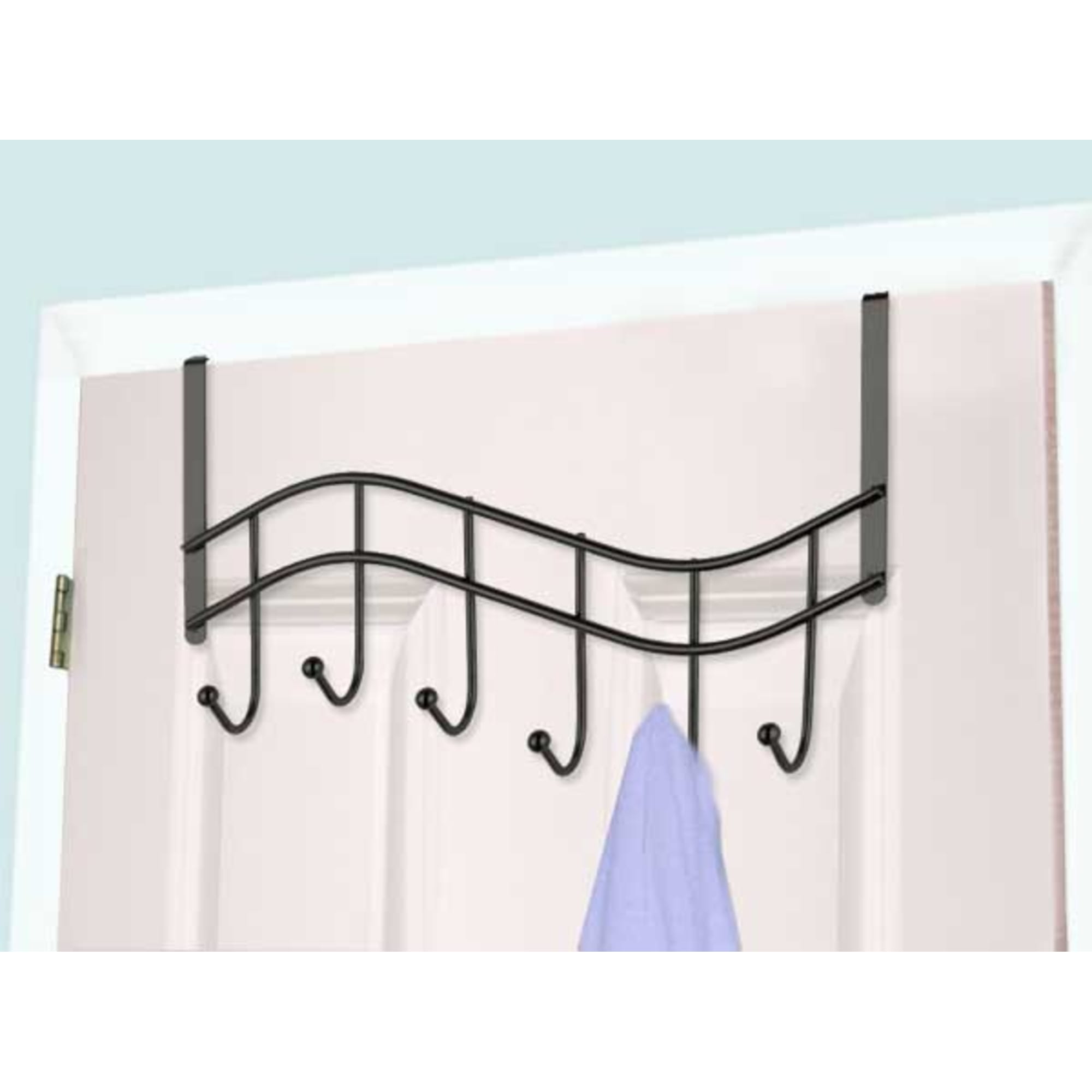 2186 Home Basics Wave 6  Hook Over the Door Organizing Rack  Black Onyx