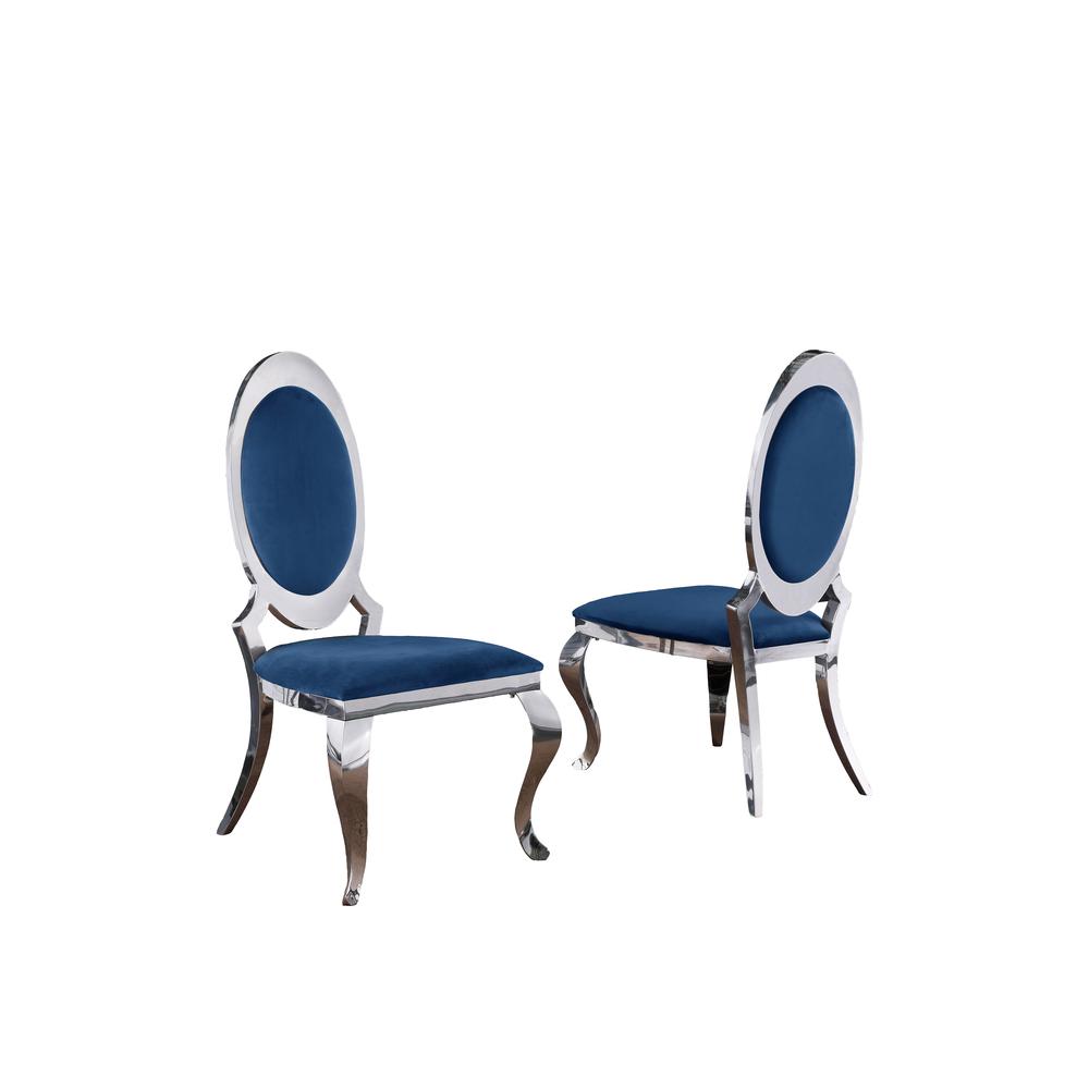 2736 Velvet Uph. Dining Chair  Stainless Steel Frame (Set of 2)   Navy Blue