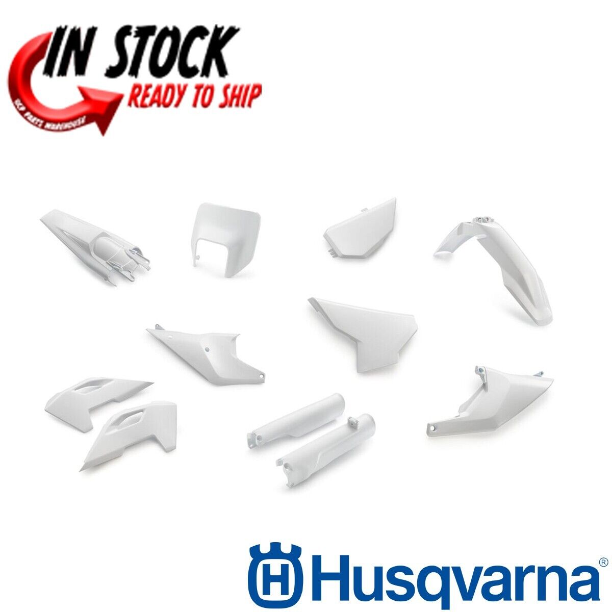 OCP PARTS WAREHOUSE HUSQVARNA FENDER PLASTIC KIT WHITE 24 25 TE 150 250 300 / FE 250 350 450 501 OEM