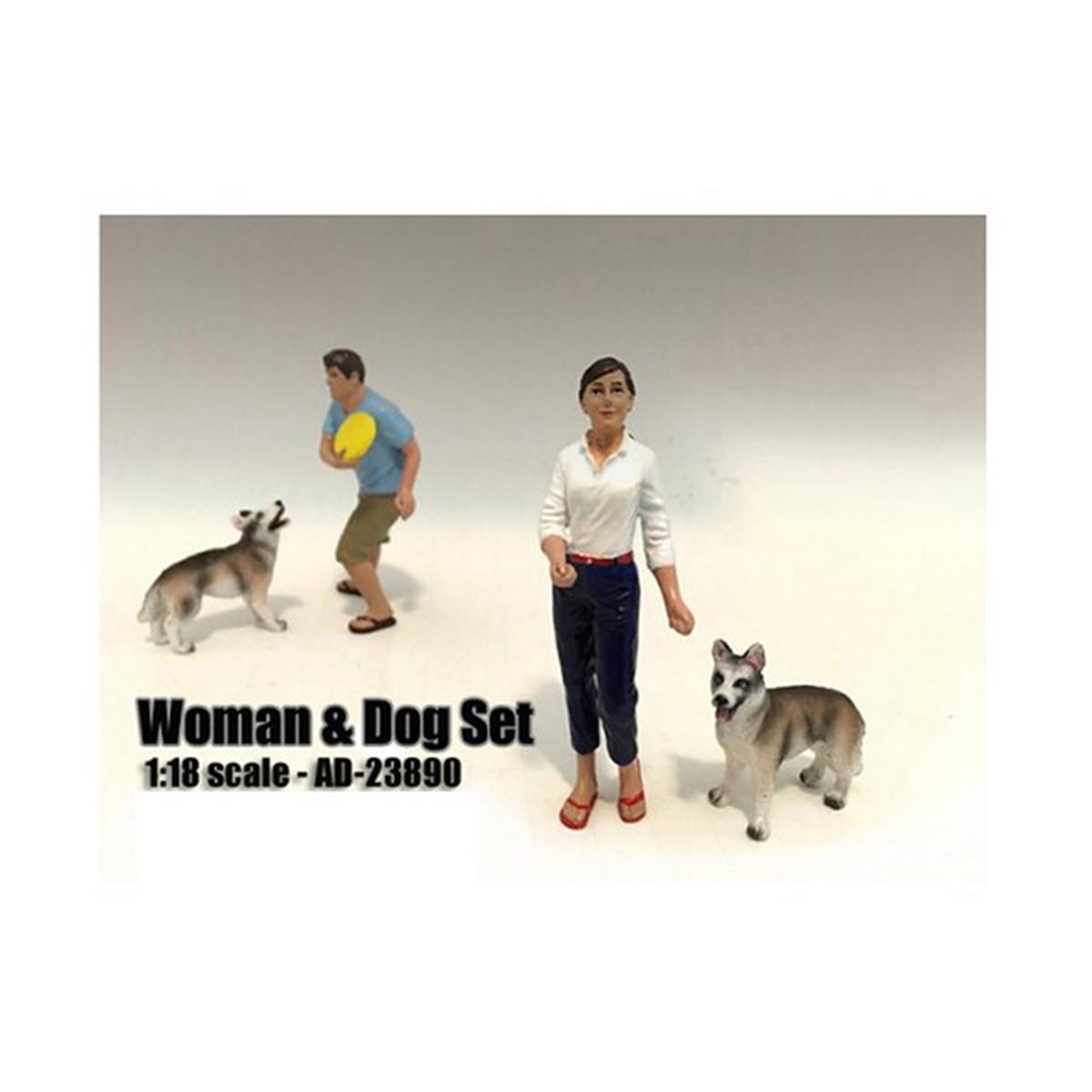 2297 American Diorama  Woman & Dog 2 Piece Figure Set for 1 18 Scale Models