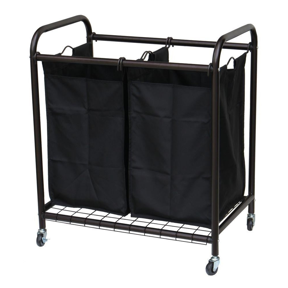 2736 Bronze Laundry Hamper Cart with 2 Black Sorter Bags