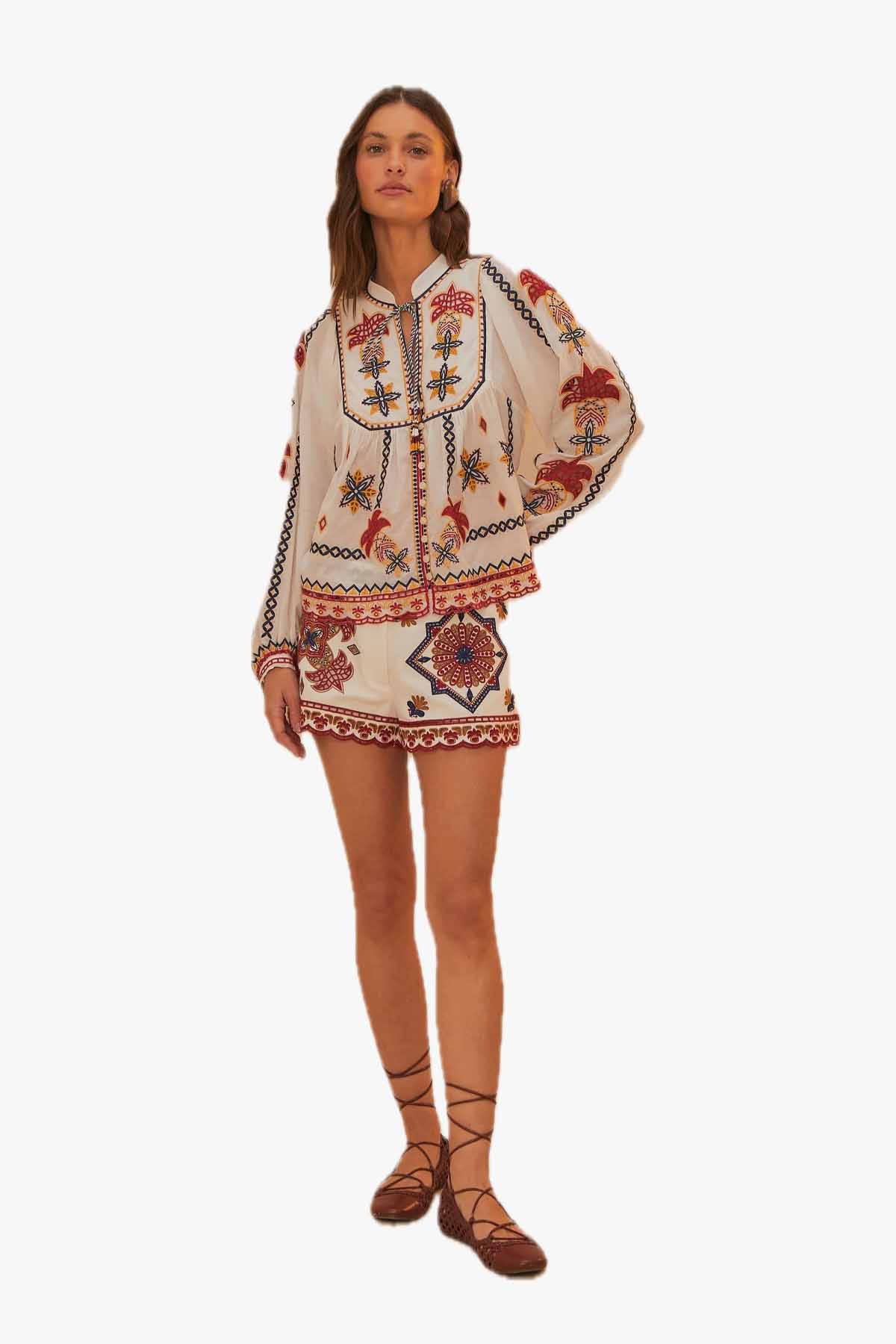 FARM RIO GLOBAL Off White Marys Tiles Shorts