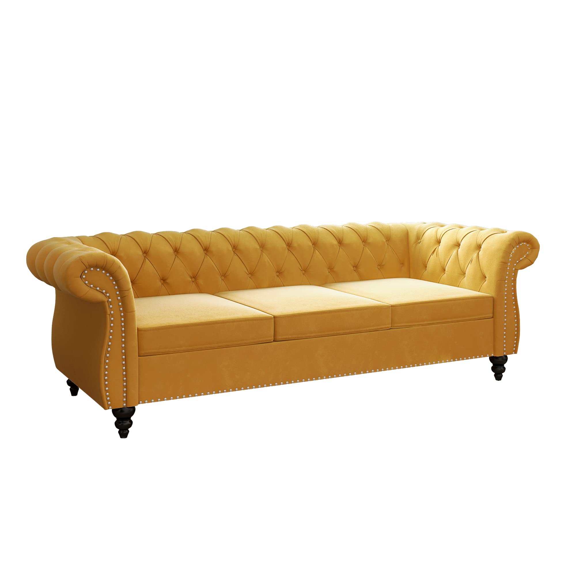 ORRD Modern Tufted Couch 3 Seater with Rolled Arms and Nailhead