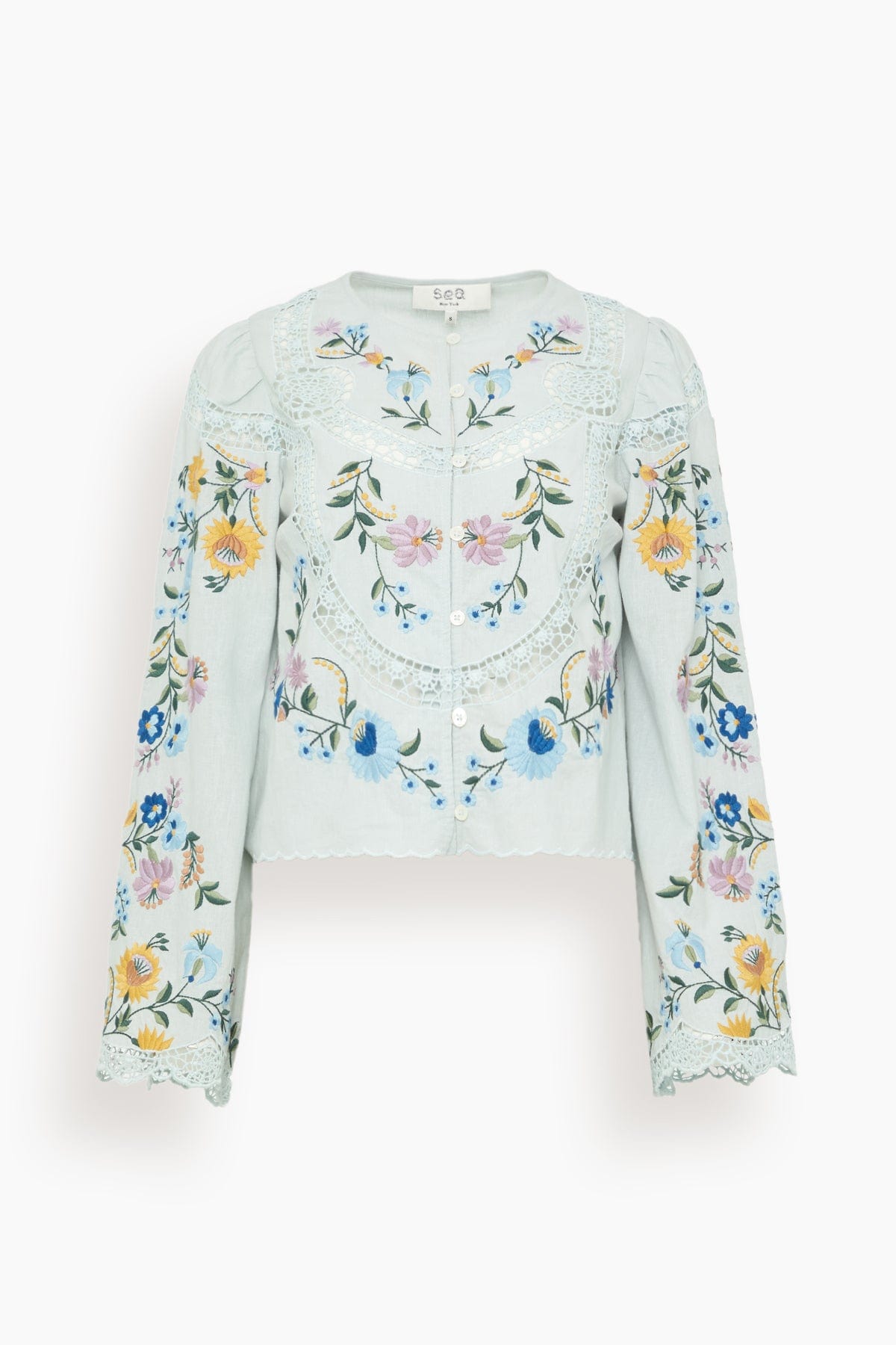 SEA Celia Embroidery Long Sleeve Blouse in Sky