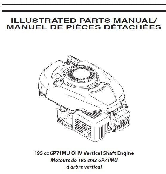 FREE CRAFTSMAN MANUAL 6P71MU Parts List for MTD Craftsman 195 cc OHV Vertical Shaft Engine