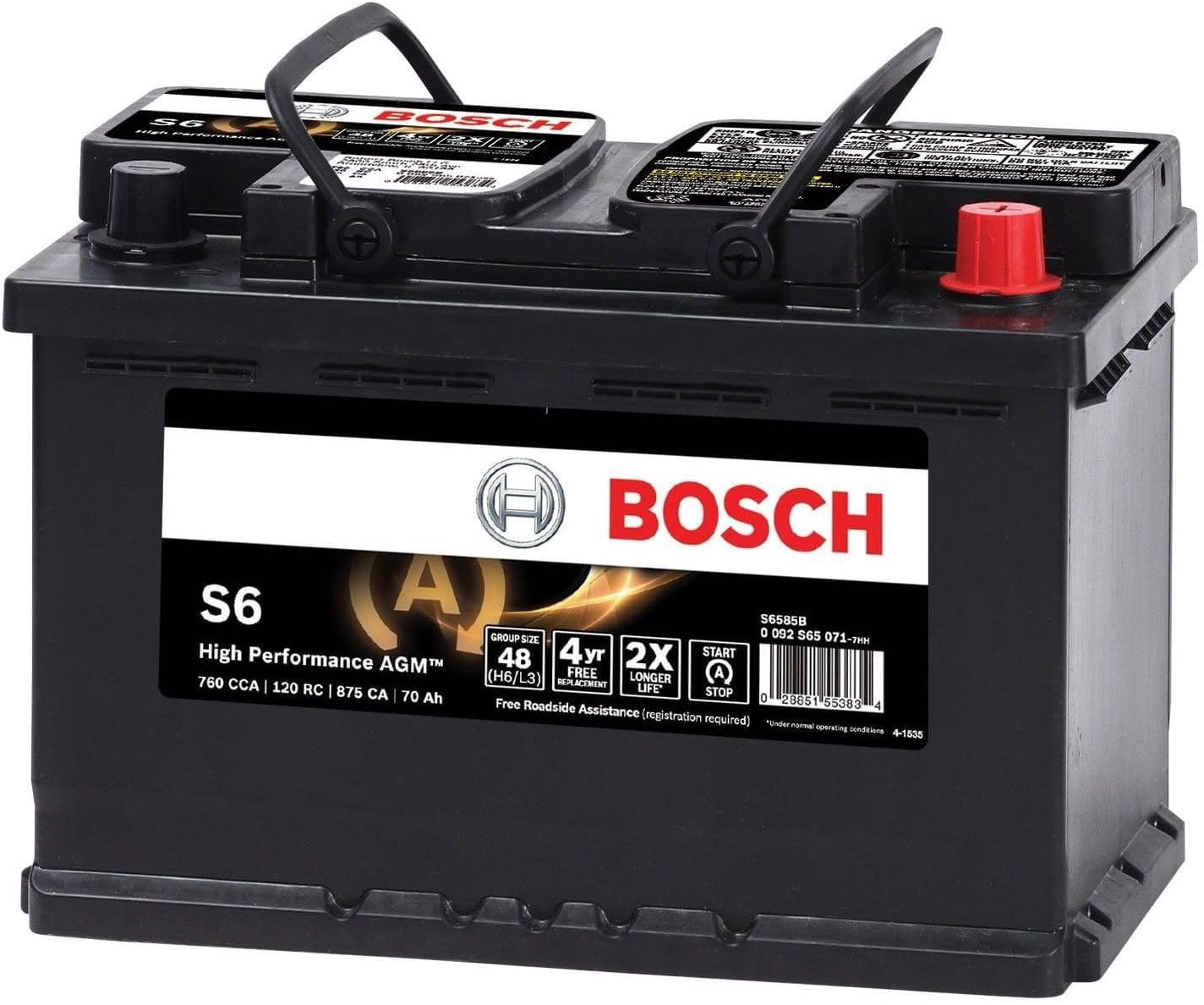 PARTSAUTHORITY BOSCH BOSCH S6585B S6 Flat Plate AGM Battery   Group 48 (H6/L3)