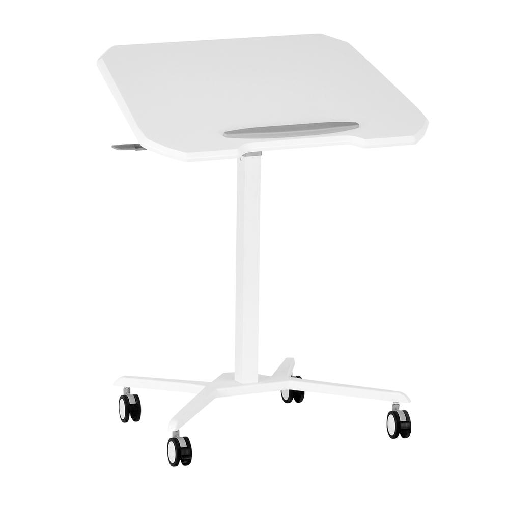 2736 Techni Mobili White Sit to Stand Mobile Laptop Computer Stand with Height Adjustable and Tiltable Tabletop
