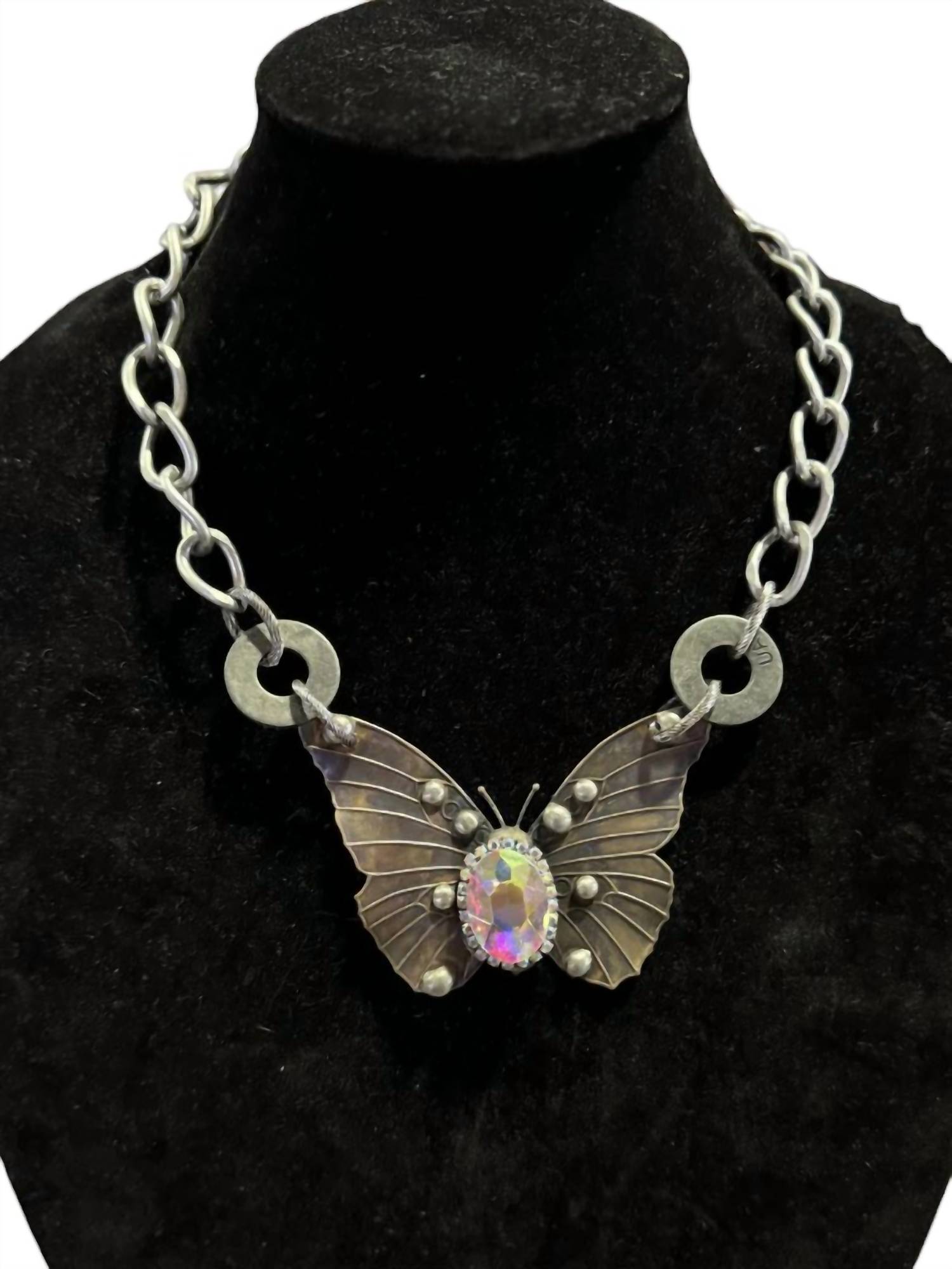 ART BY AMY LABBE Women's Crystal Center Butterfly Necklace In Silver