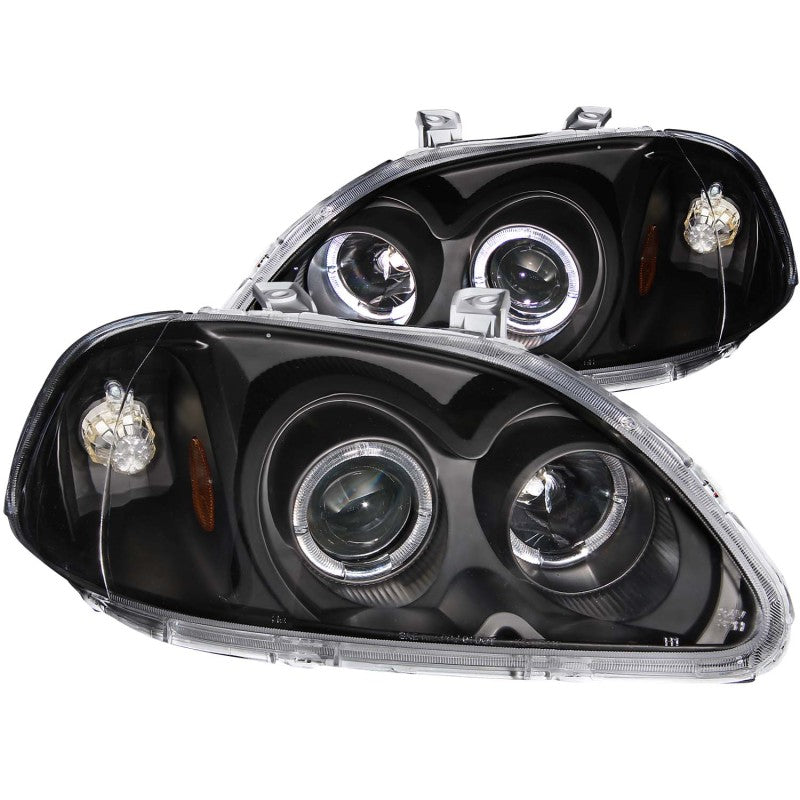 ANZO 1996 1998 Honda Civic Projector Headlights w/ Halo Black