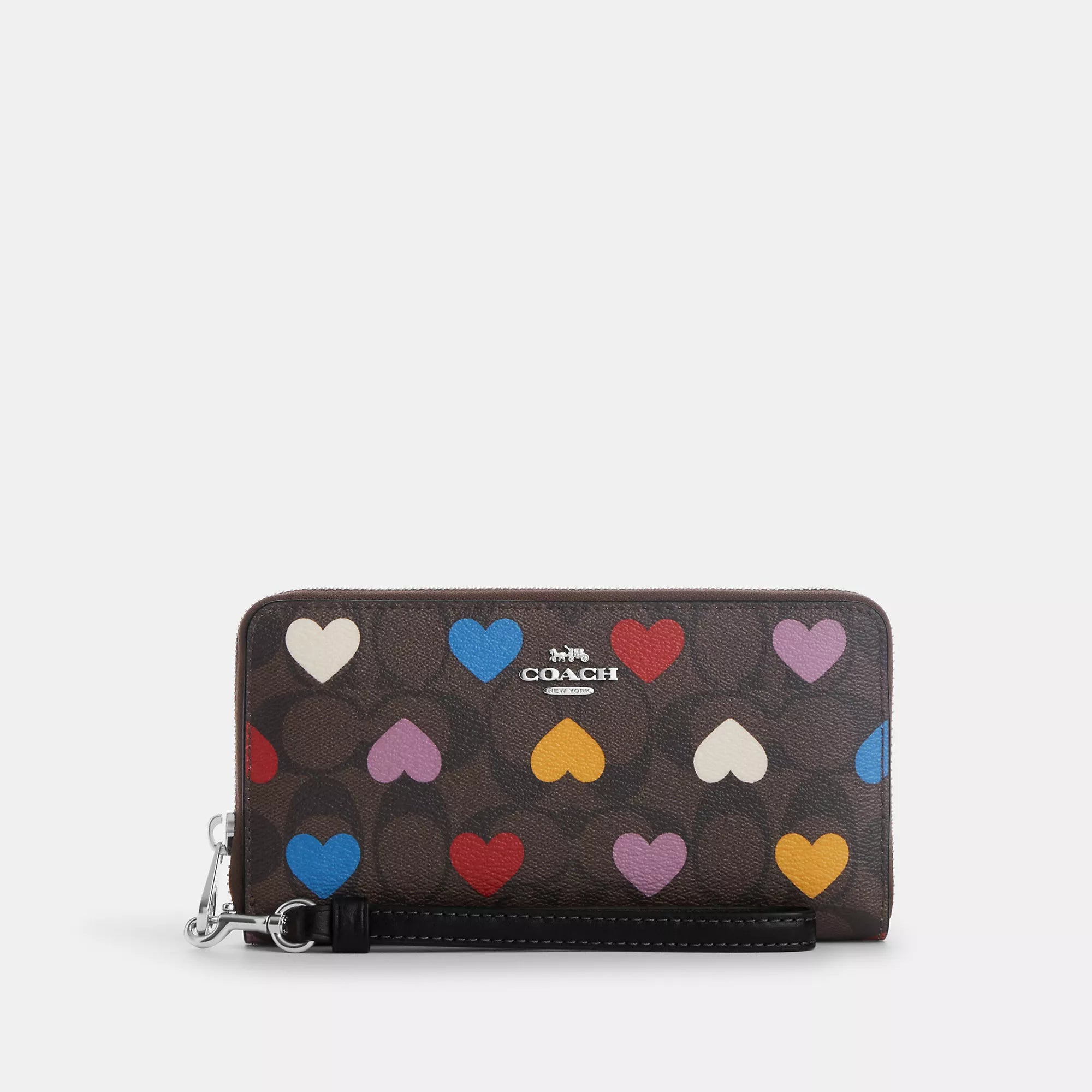 2037 Coach Outlet Long Zip Around Wallet In Signature Canvas With Heart Print